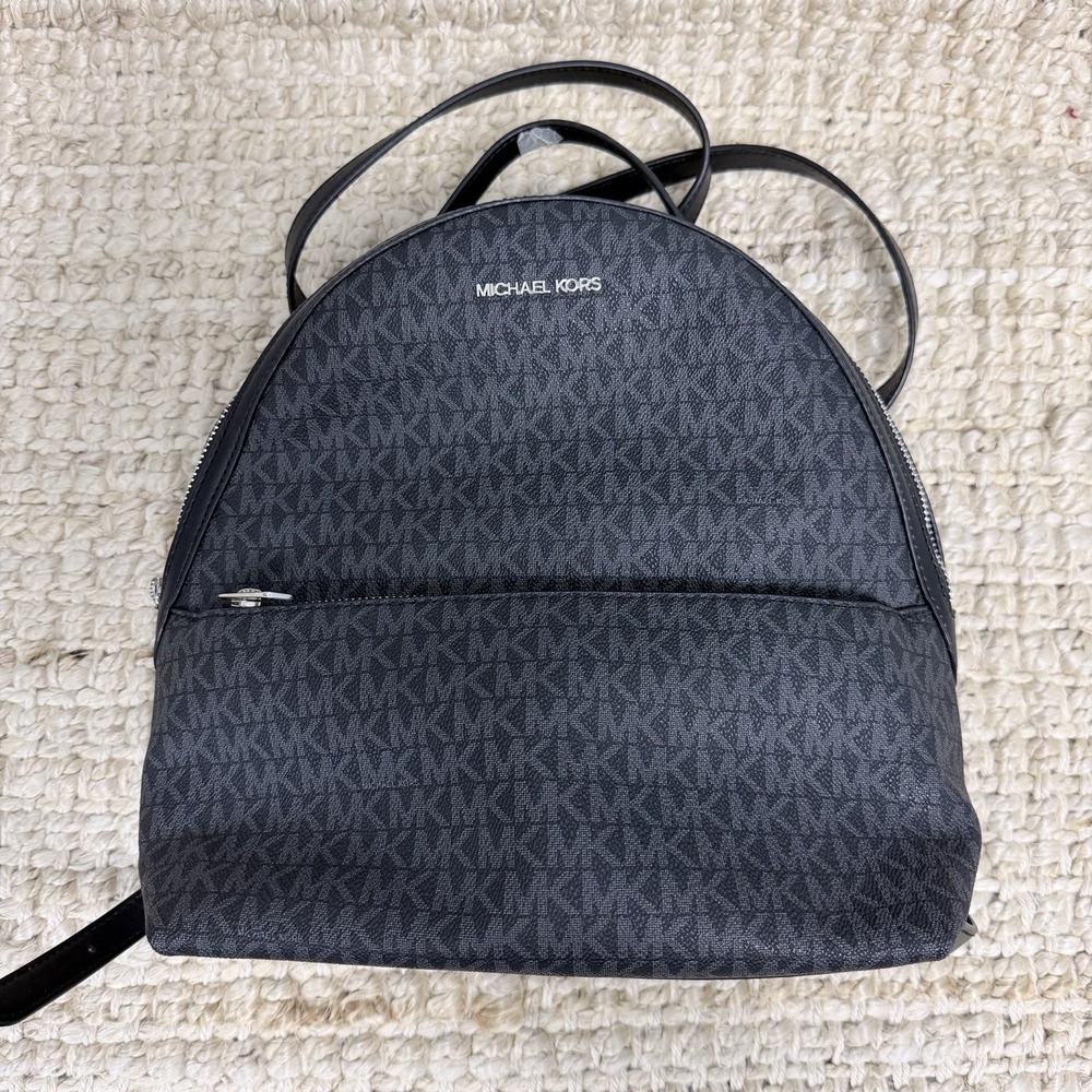 NEW Michael Kors Sheila Medium Signature Logo Backpack Black Gray‎ Coated Canvas